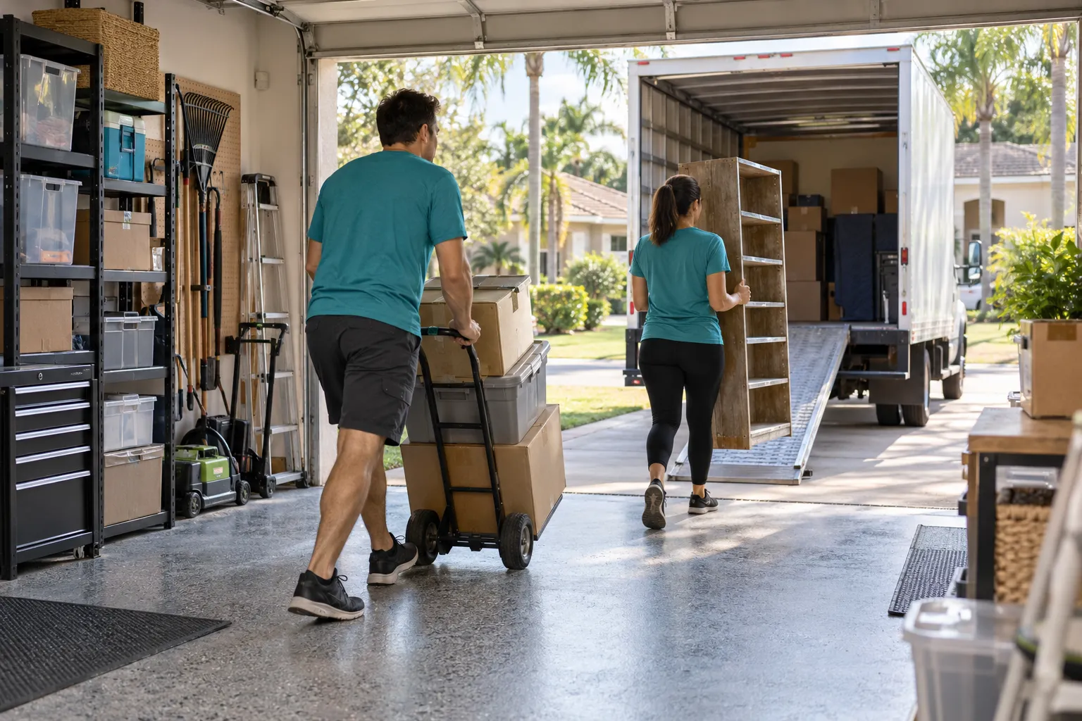 Cleanout crew preparing post-move cleanout items for removal
